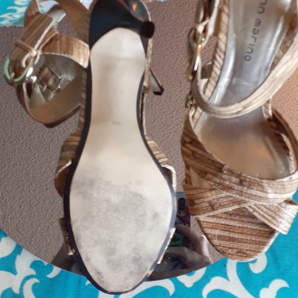 ANN MARINO - Strapped Cork Tan & Dark Brown Heels - Picture 7 of 8